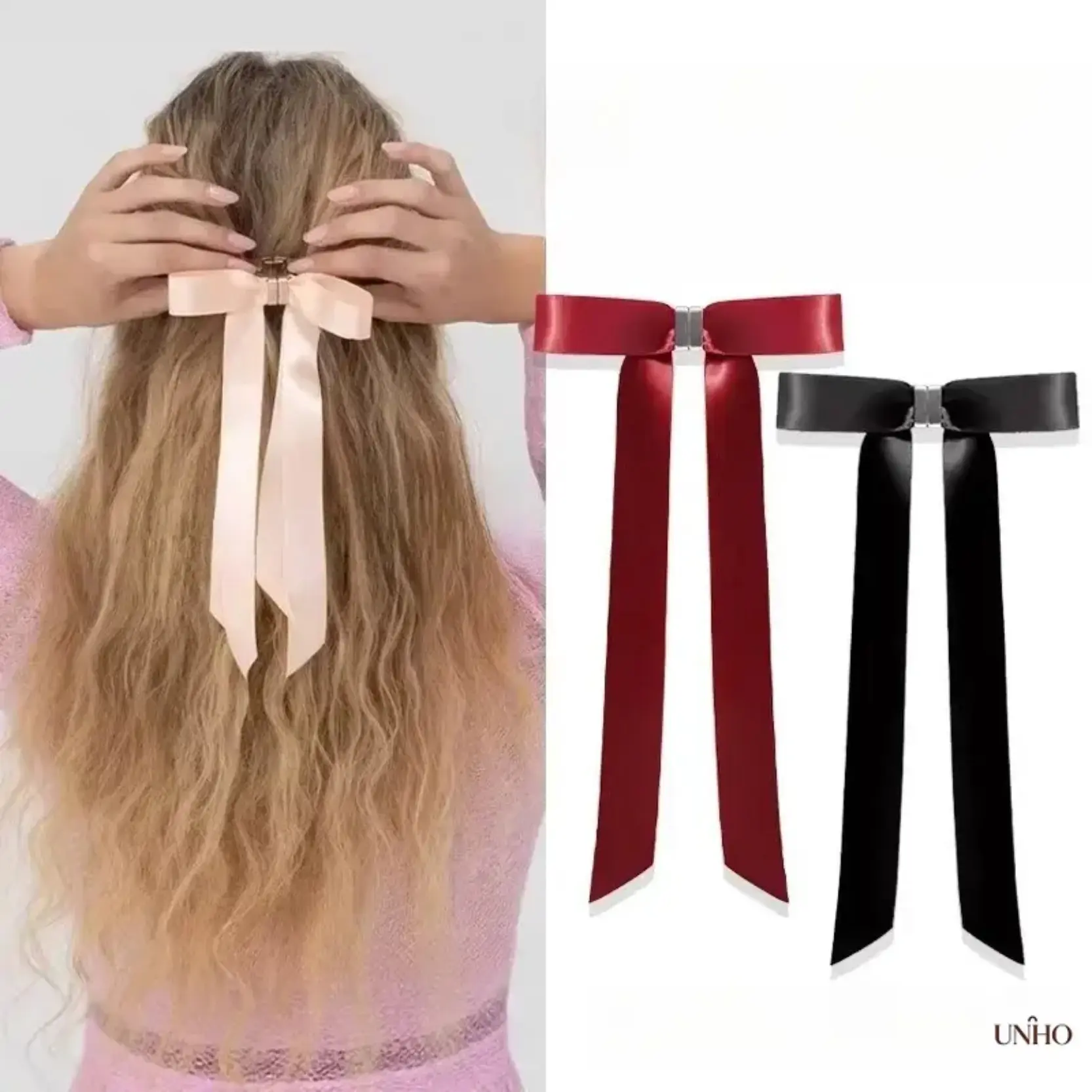 3 Pack Magnetic Detachable Bow Satin Ribbon Claw Clip Set, Cute Coquette Balletcore Non-Slip Hair Clamps For Women Girls, Elegant Long Ribbon Hair Styling Accessories Perfect For Daily Outfits Holiday Parties & Sweet Aesthetic Matching