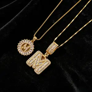 Women's Initial Necklaces, 26-Letter Copper-Inlaid Zircon Full Baguette Diamond A-Alphabet Pendant, Dainty Iced-Out Layered Stackable Chain, Daily-Party Fashion Jewelry Gift