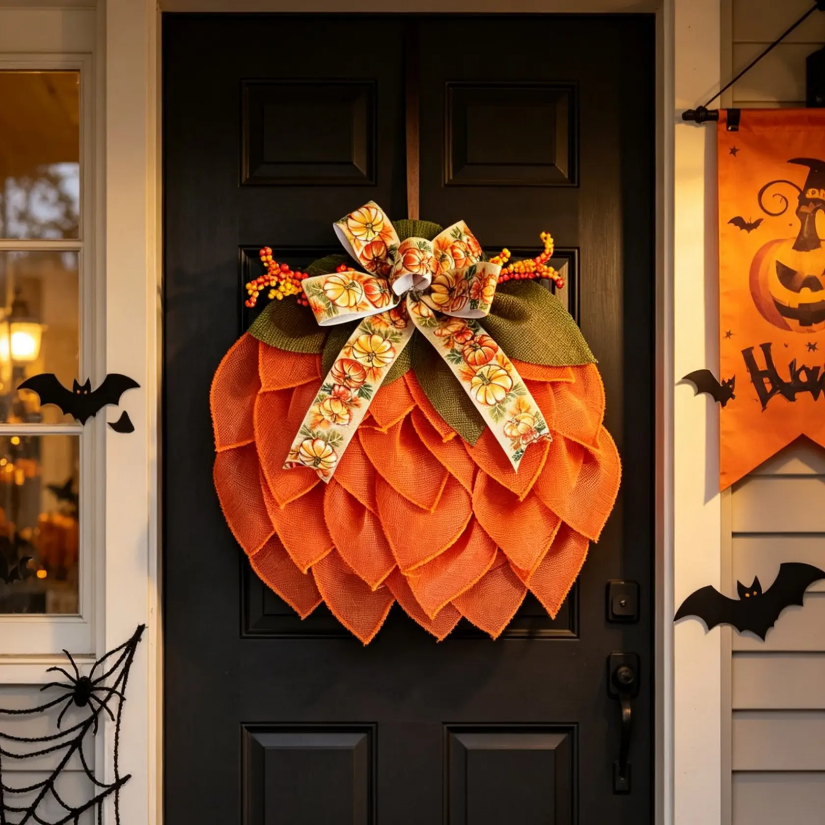 New Fabric Halloween Wreath, Creative Pumpkin Door Decoration, Fall Garden Ornament, Home Decor Hanging Accessory, Festival Party Gift