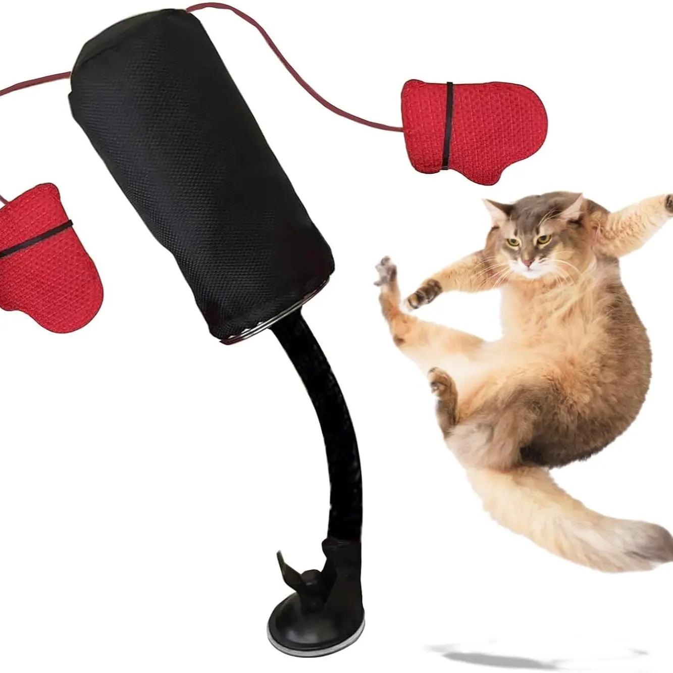 Paw Punch Cat Toy, Cat Punching Bag with Boxing Gloves, Interactive Exercise Toy for Indoor Play, Durable Suction Cup, Easy-Clean Fabric