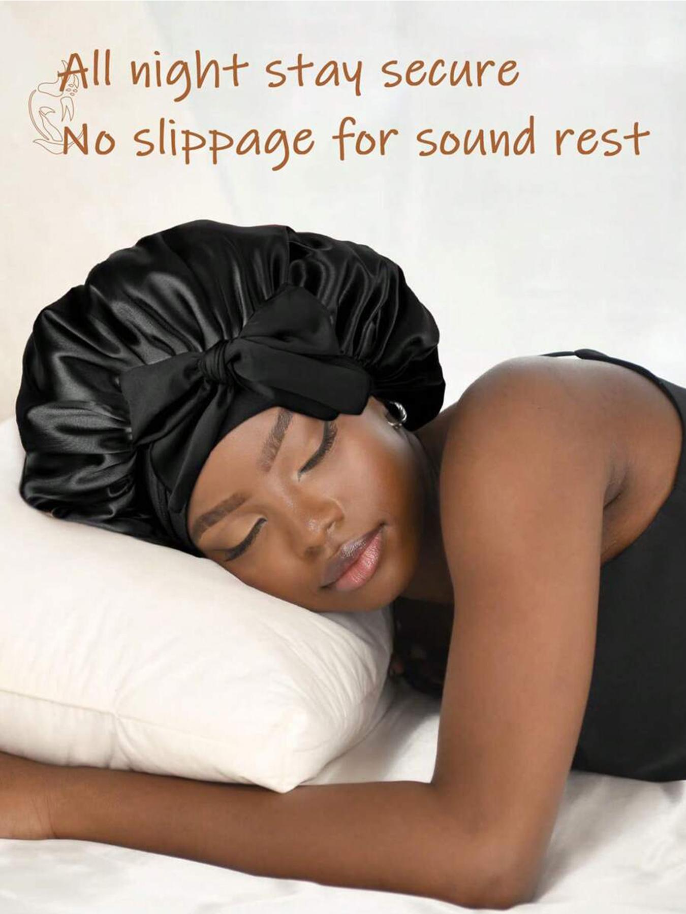 Women's Solid Color Bow Decor Sleeping Bonnet, Soft Comfortable Sleeping Bonnets, Satin Hair Bonnet for Women & Girls, Adjustable Satin Bonnet, Sleeping Bonnet for Overnight Hair Protection, Heatless
