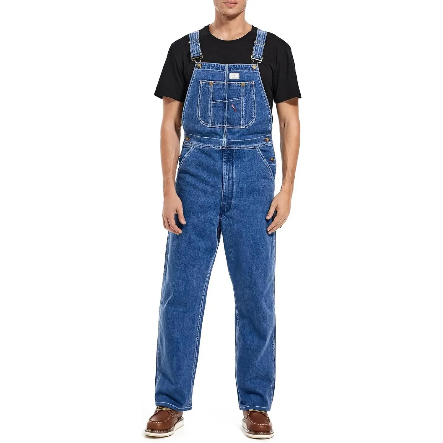 Men's Denim Bib Overalls Workwear with Adjustable Straps and Convenient Tool Pockets