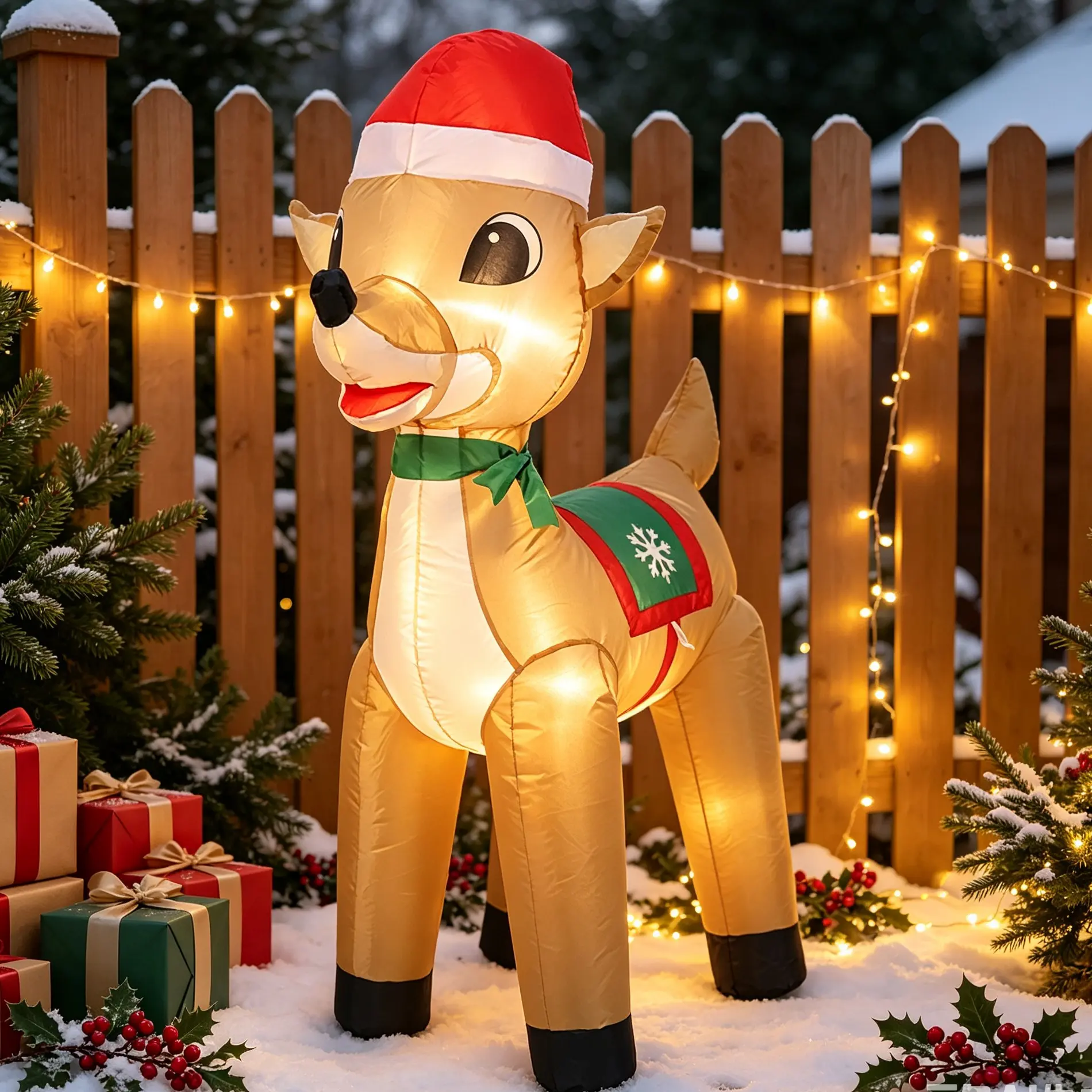 LED Glowing Inflatable Reindeer Balloon, Christmas Yard Decoration, Auto-Inflate with Fan, Waterproof Polyester, Indoor Outdoor Use