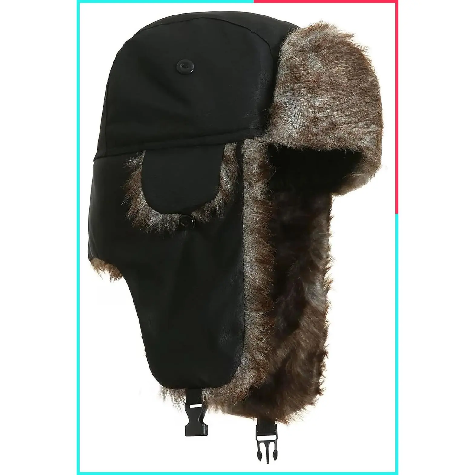 Unisex Faux Fur Ushanka Trapper Hat with Ear Flaps, Windproof Winter Skiing Cap