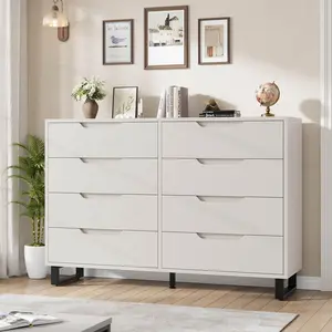 Garvee 8 Dresser for Bedroom, 55" Wide Dresser, Freestanding Horizontal Drawer with Storage, Wooden Closet Chest Storage for Living Room, Hallway, Entryway, White