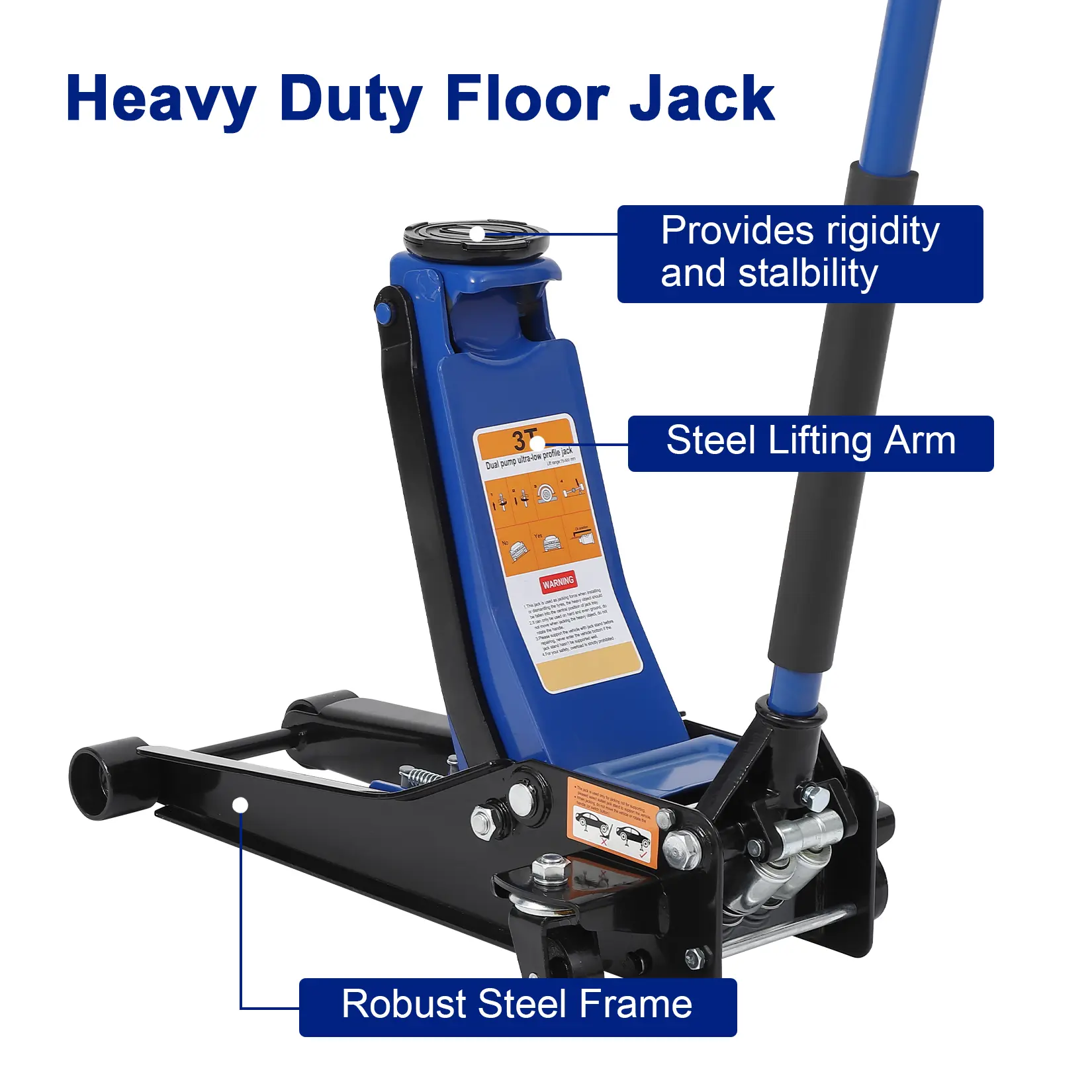 3 Ton Low Profile Trolley Floor Jack, Heavy-Duty Q235B Hydraulic Car Jack with Dual Pump Quick Lift System, 3" to 19.5" Lift Range, Professional Repair Tool for Cars, SUVs and Trucks, Blue