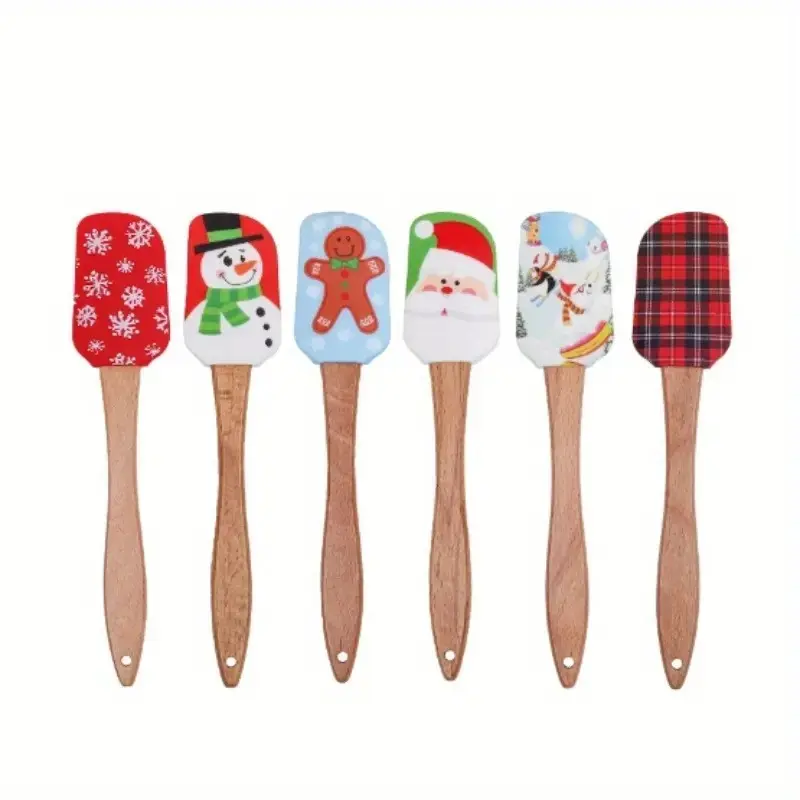 Festive Christmas Silicone Spatula Set with Wooden Handles Ideal for Baking, Cooking And Cake Decorating Baking Supplies & Additions Kitchen Supplies/ Additions