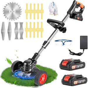 Electric Weed Wacker Cordless, 21V Lightweight Stringless Weed Wacker, Weed Trimmer, 3-in-1 Grass Trimmer/Brush /Edger, with Wheels,2pcs &4 Types  for Thick Weeds&Yard Garden