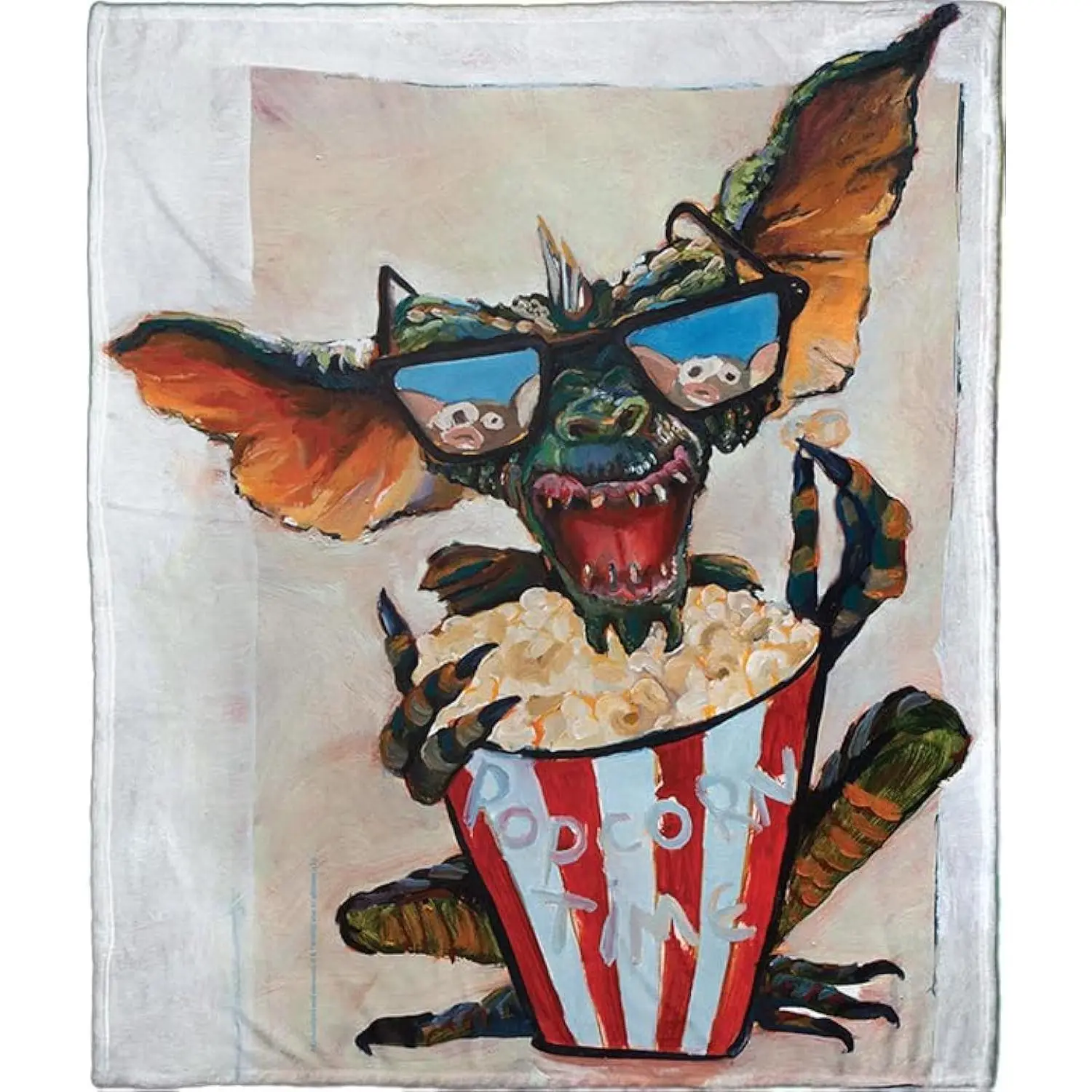 Gremlins Stripe Popcorn Time Oil Painting Art Flannel Throw Blanket 80s Retro Monster Movie Sunglasses Popcorn Bucket Warm Blanket Gift Fans All Ages