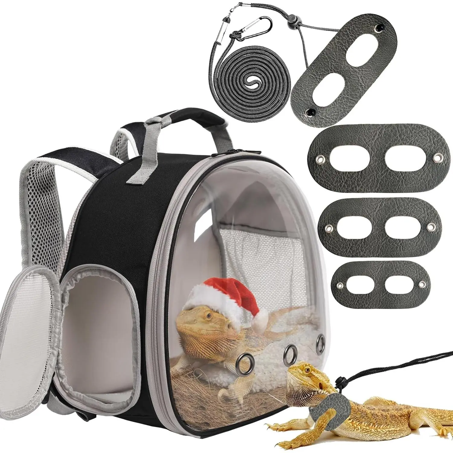 Bearded Dragon Travel Backpack with Harness and Leash Set,Lizard Backpack Travel Carrier,Space Capsule Clear Bubble Window Astronaut Reptile Carrier Backpack,