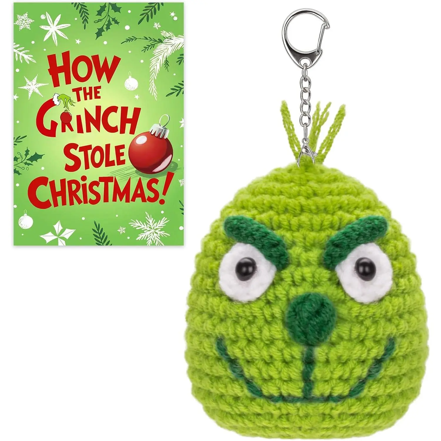 Crocheted Green Mini Christmas Plush Ball Accessory - Funny Handcrafted Modern Festive Ornament for Xmas Trees, Halloween Stocking Stuffers, Synthetic