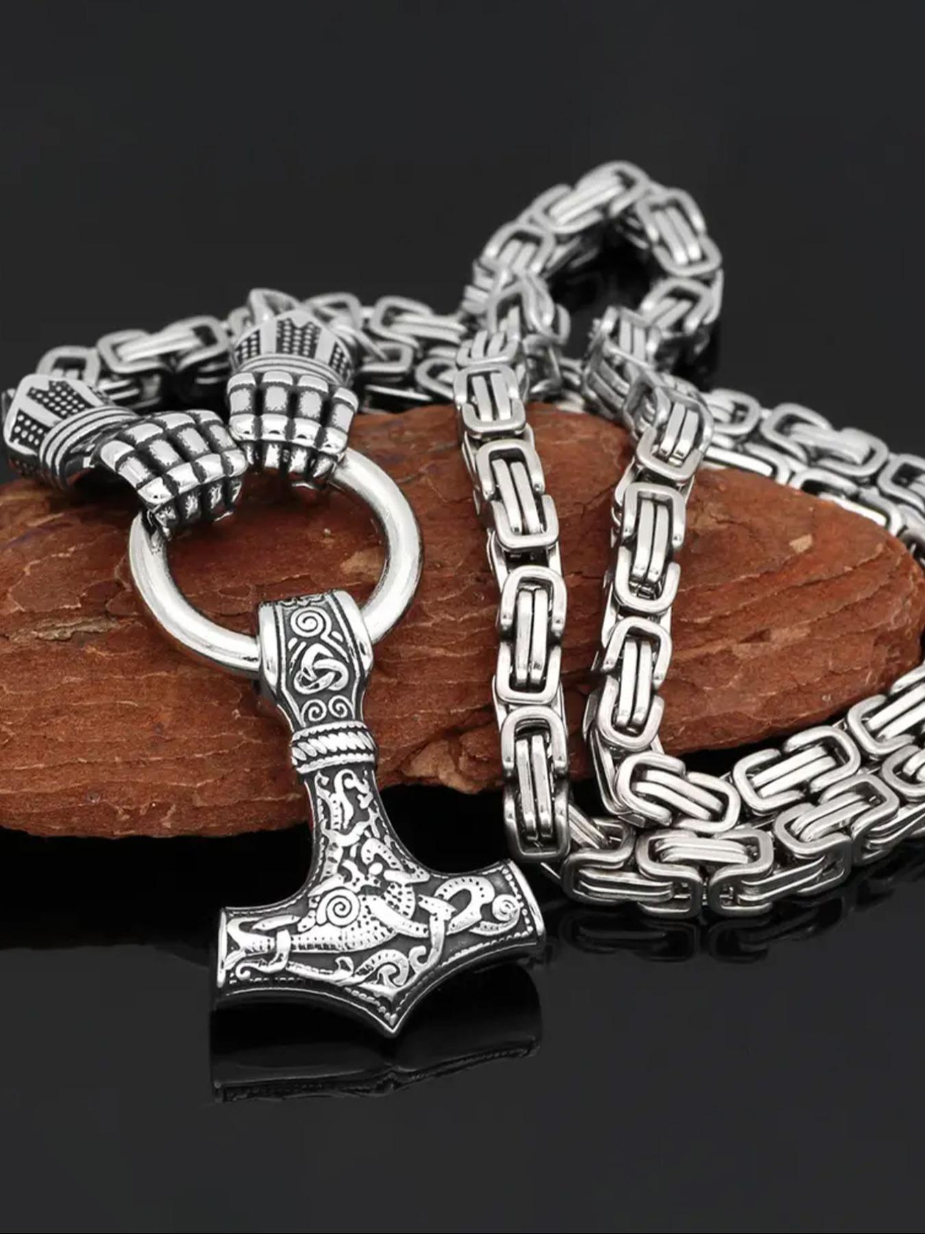 Vintage Nordic Viking Hammer Pendant Necklace, Punk Style Gothic Stainless Steel Jewelry for Party, Daily Decor, Trendy All-match & Exquisite Jewelry for Birthday Gift