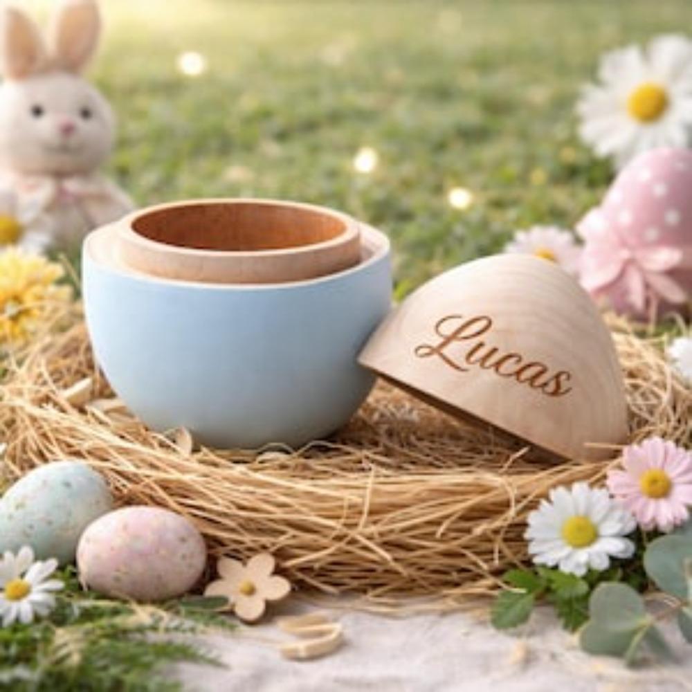Custom Easter Egg First Easter Gift Baby Keepsake Engraved Name Wooden Easter Egg Shakers