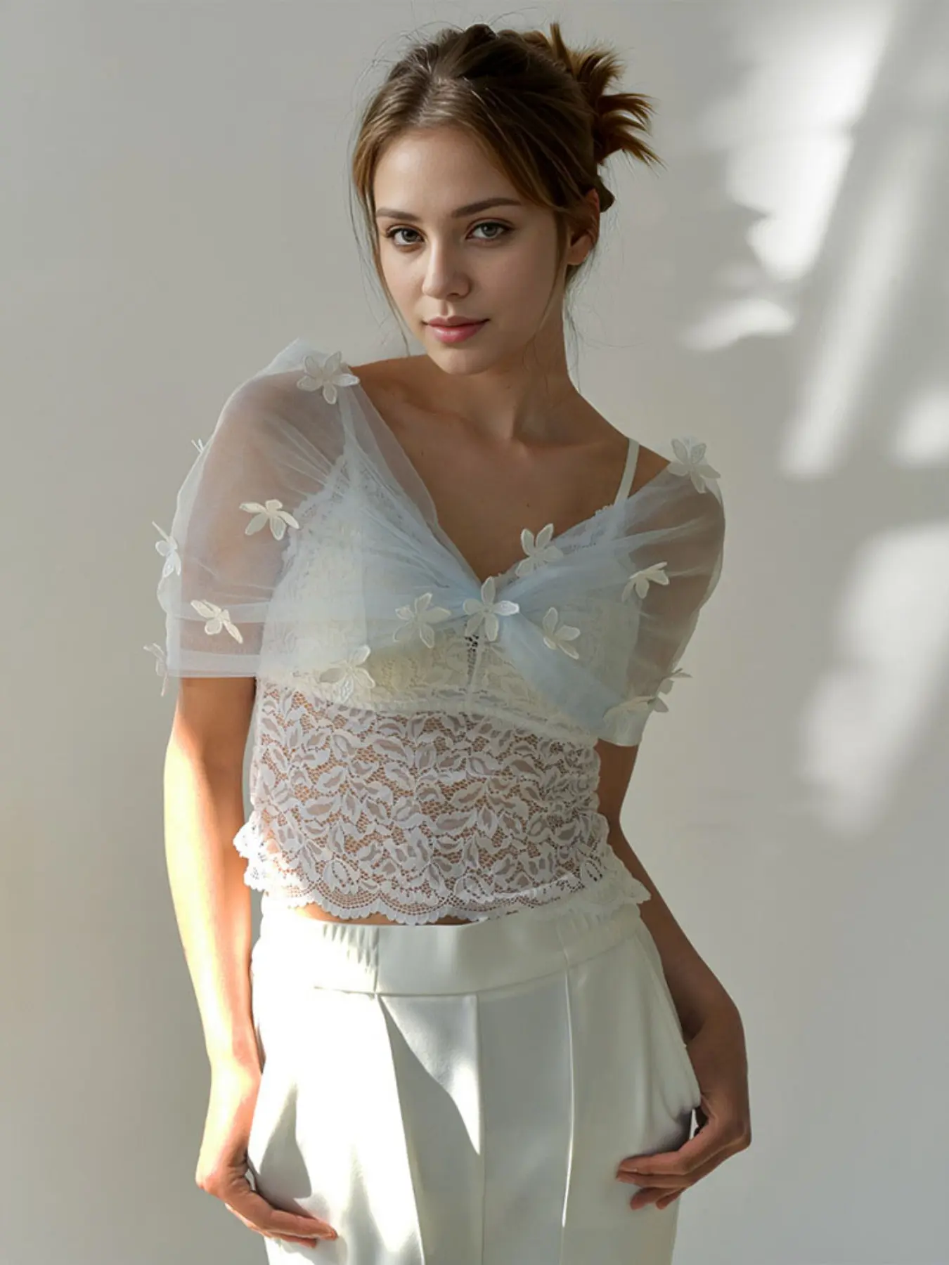 Floral Bride Shawl, Elegant Chic One-Shoulder Wedding Dress Cape, Formal Party Banquet Gown Accessory, Stylish Bridal Outerwear