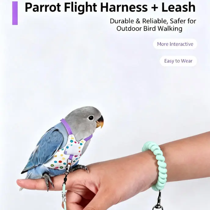 Parrot Harness Flight Suit with Elastic Anti‑Escape Leash, Pet Bird Vest for Budgie Lovebird Cockatiel Outdoor Walking Training