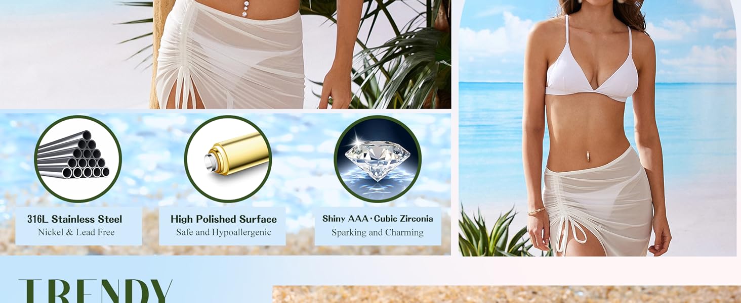 LOLIAS 5pcs Gold Belly Button Ring - 14G Surgical Stainless Steel Belly Rings Hypoallergenic Clicker Belly Button Piercings for Women CZ Dangle Belly Button Rings Navel Piercing Pack Silver/Gold