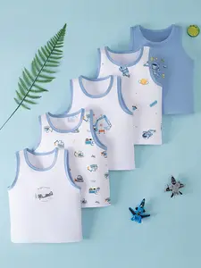 5-Pack Boys' Summer Thin Tank Tops, Cartoon Print Sleeveless Shirts, Casual Inner & Outer Wear, Ideal for School & Outdoor Activities