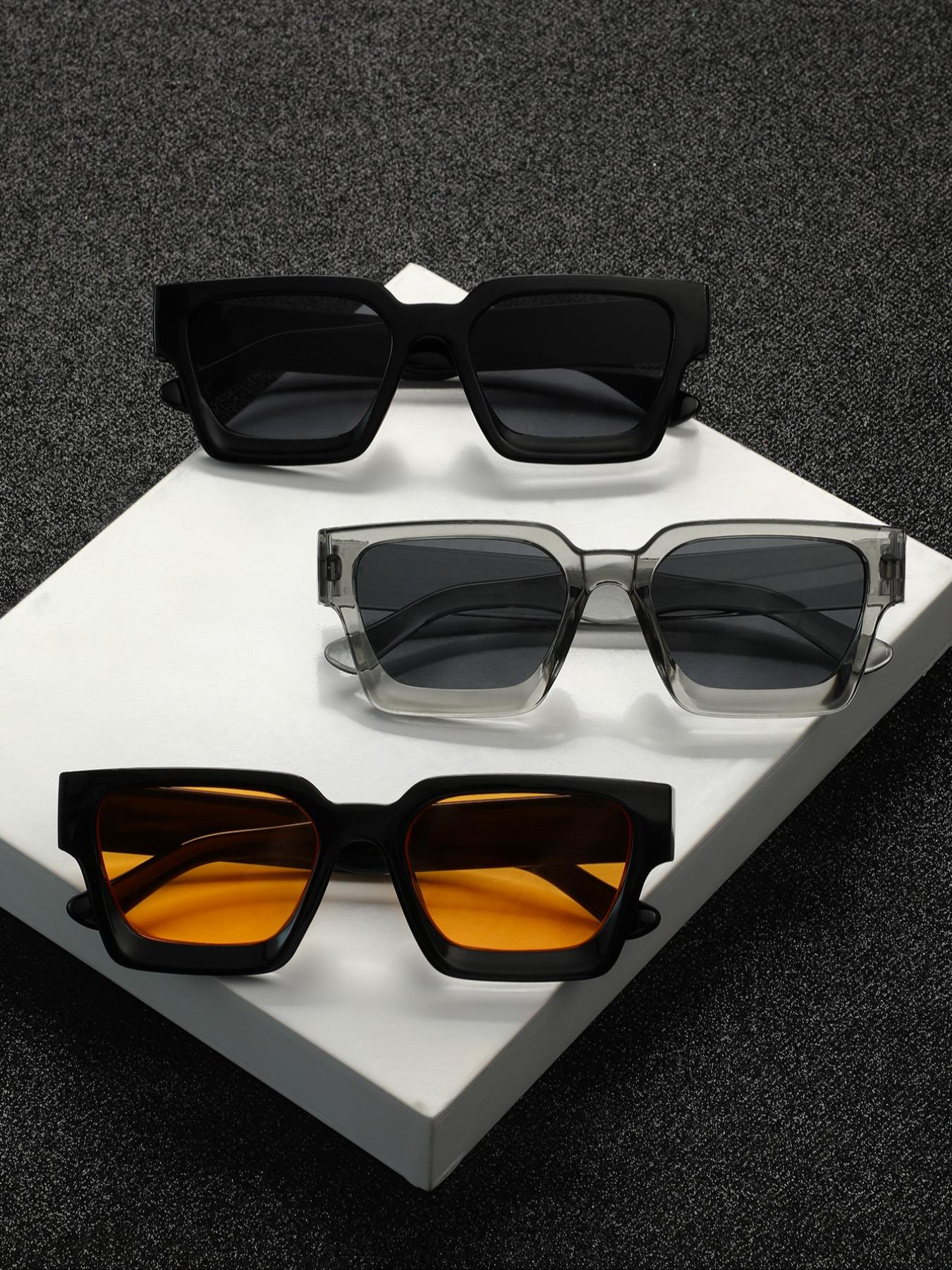 Men's Fashionable Tinted Lens Sunglasses, Trendy Casual Rectangle Frame Sunglasses for Everyday Use, Fashion Accessories for Outdoor Activities, Fashionable Frames Sunglasses