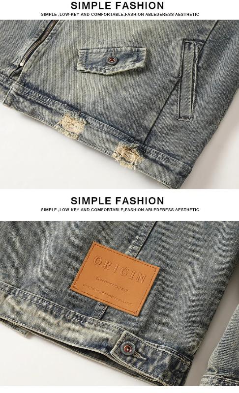 Kyn Apparel Spring and Autumn Casual Jacket Men's American Retro Top Multiple Pockets Ripped Splicing Cowboy Coat Korean Fashion