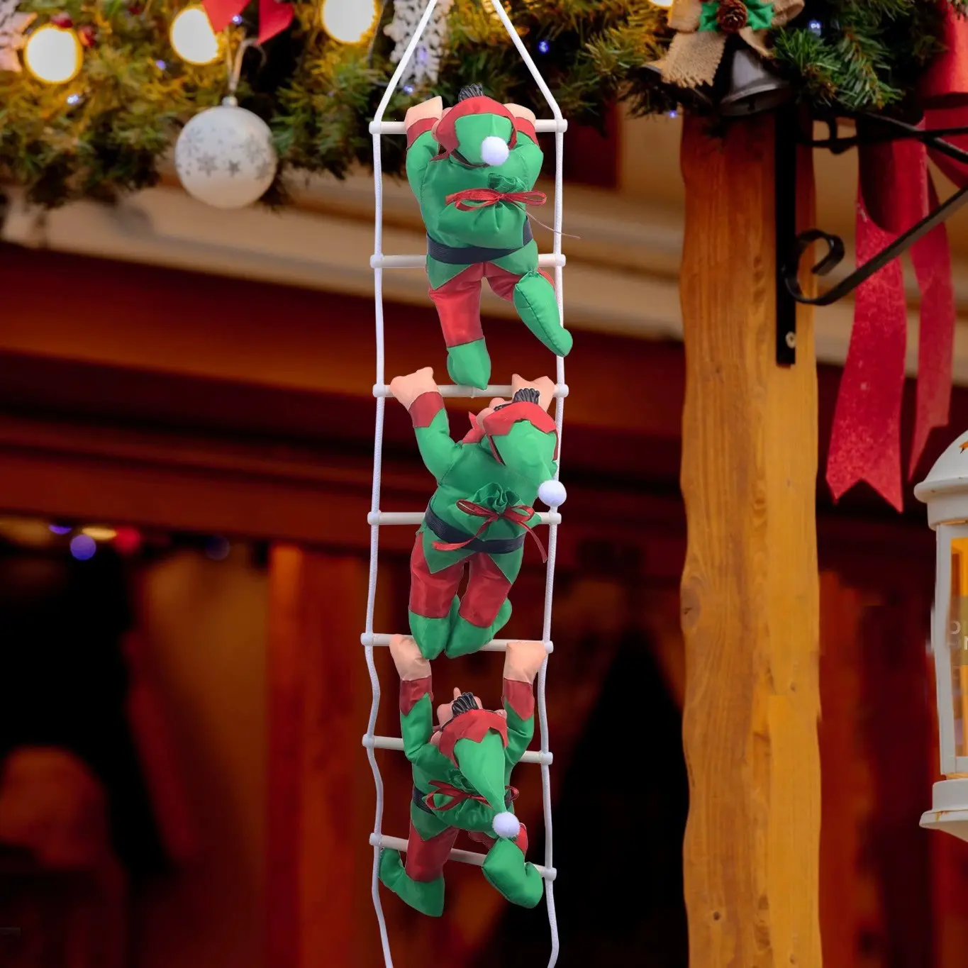 Climbing Elf Christmas Decoration Ornament, Cute Elf Climbing Ladder Holiday Hanging Decor, Creative Festival Setup for Kids Room Living Room