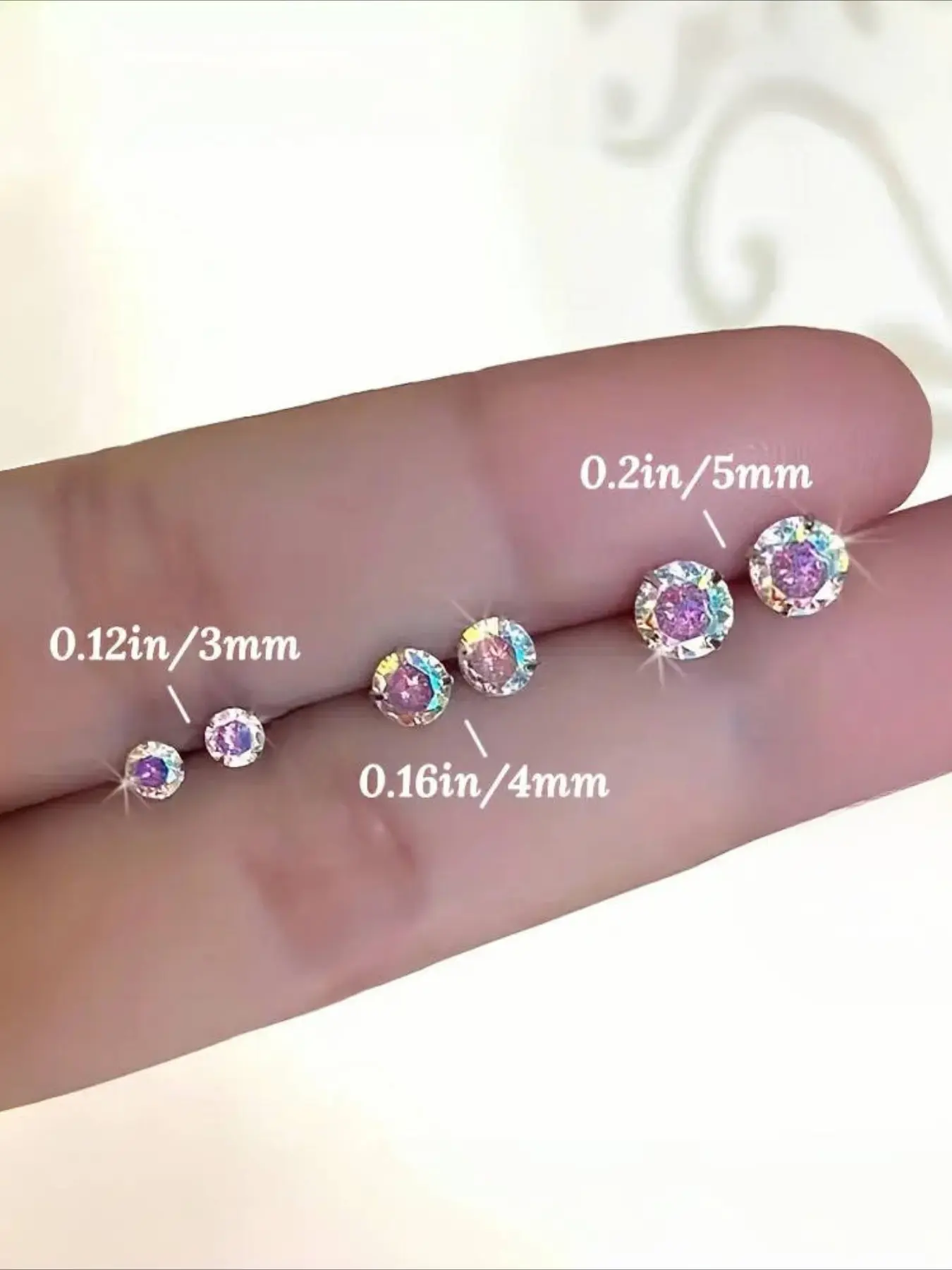 1pair 925 Pure Silvery Iridescent Sparkling Round Stud Shining Earrings Hypoallergenic