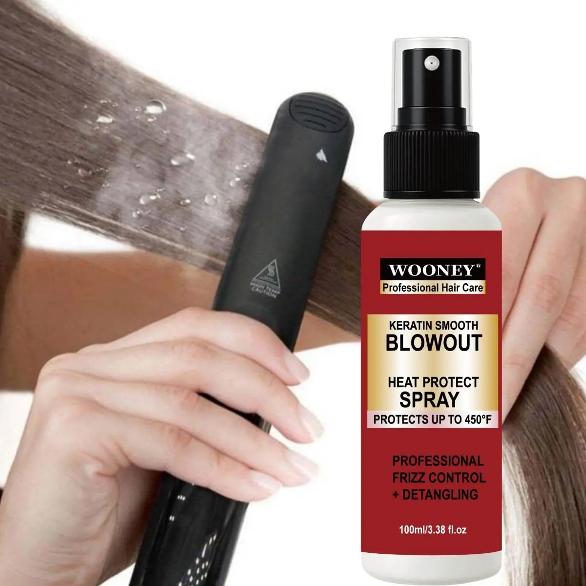 Keratin Smooth Blowout Heat Protect Spray with Serum - Professional Salongrade Formula, Apply Before Heat, 450°F Protection, Frizz Control, Detangling, Styling Support