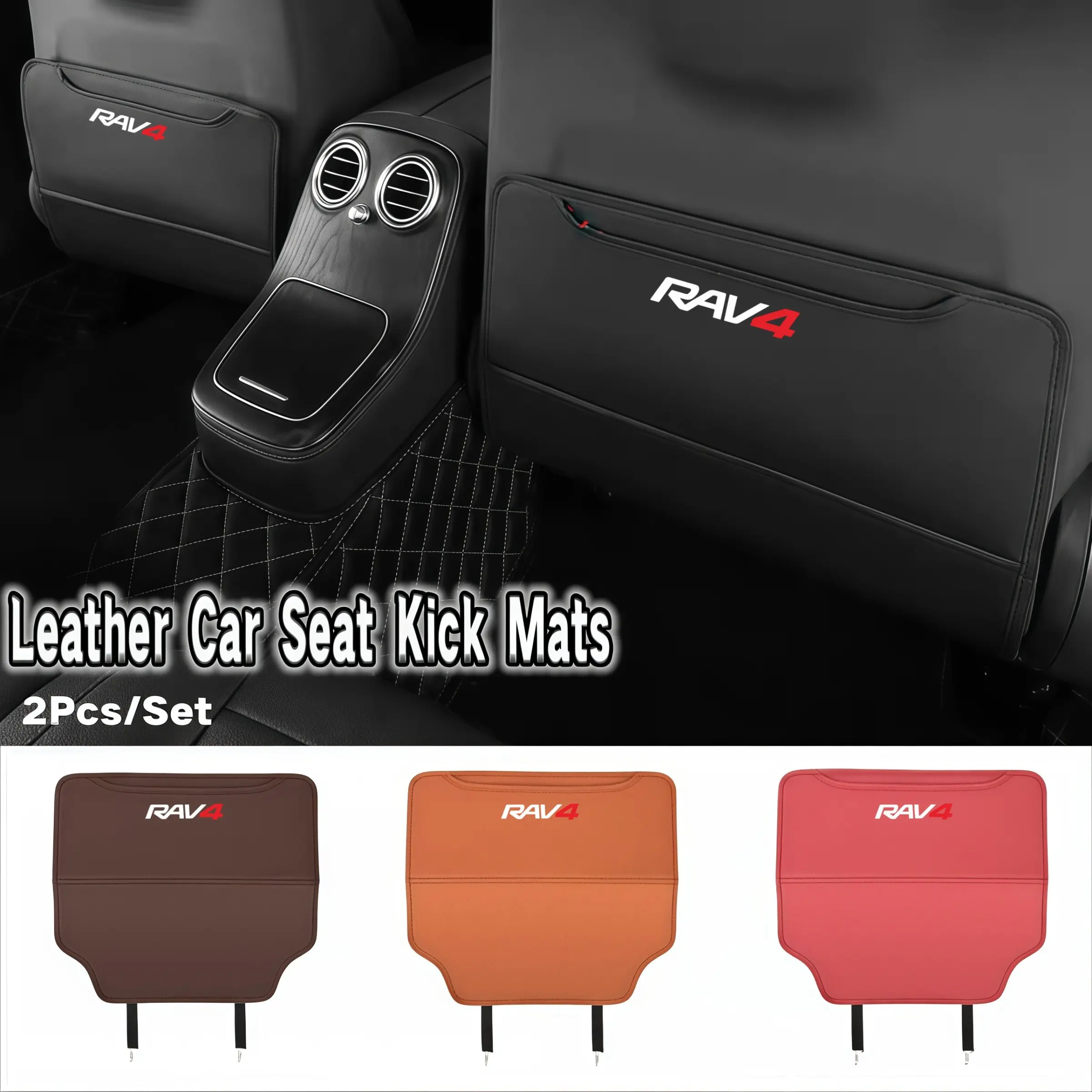 2pcs Car Seat Back Protector Pad, Leather Rear Protection Mat, Anti-Scratch Interior Guard, Toyota Rav4, Easy Installation, Car Accessories