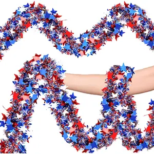 4th of July Garland 59FT Red White Blue Garland Patriotic Glitter Tinsel Garlands USA Tinsel Garlands Parade Golf Cart Shiny Tinsels for 250th Anniversary Memorial Veterans Independence Dayfidget toys
