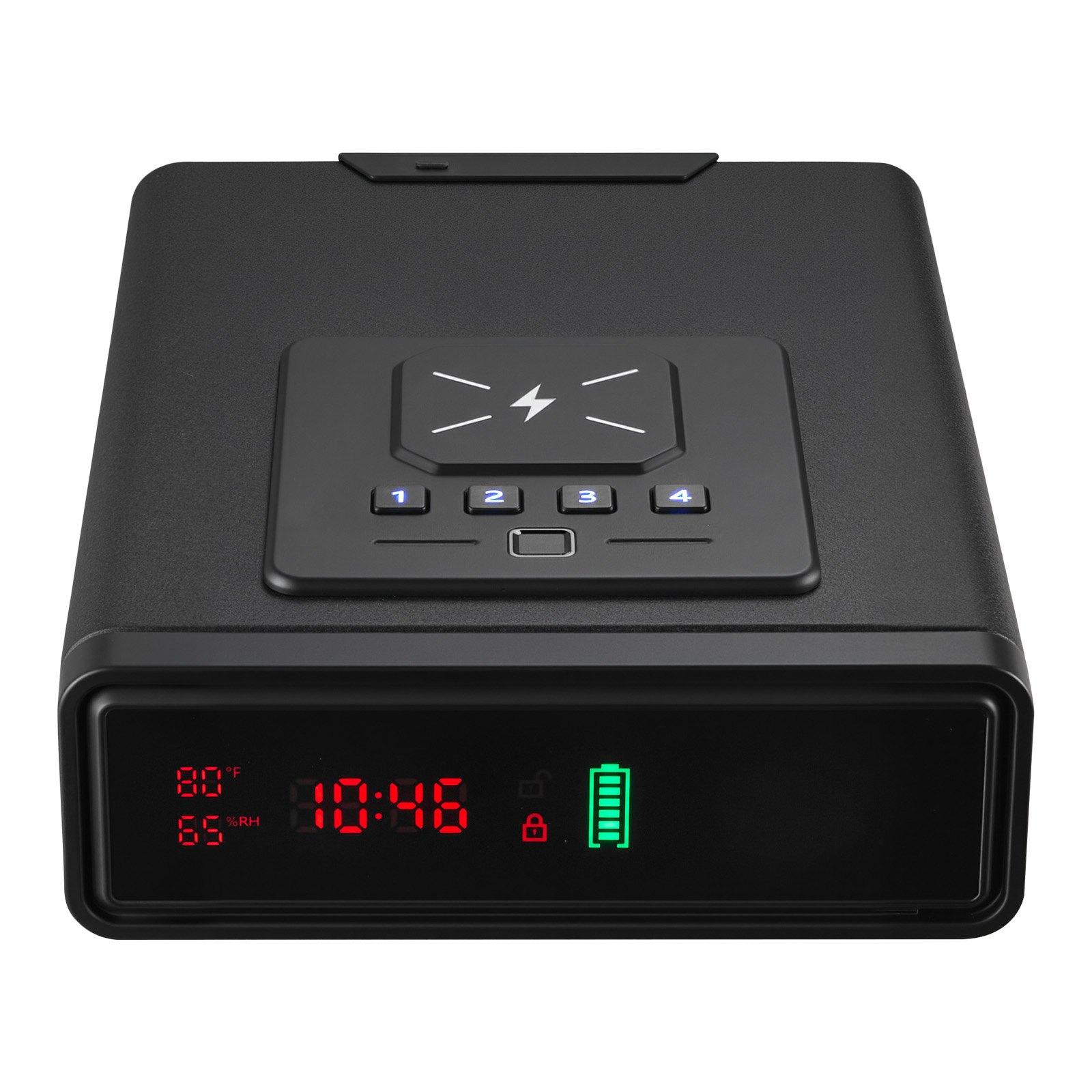 VEVOR Gun Safe, Pistol Handgun Drawer Safe with Fingerprint/Password/Key, 3-Way Quick Access Firearm Case Drawer with Screen for 2 Pistols & Magazines, Wireless Charging, for Desk Bedside Nightstand