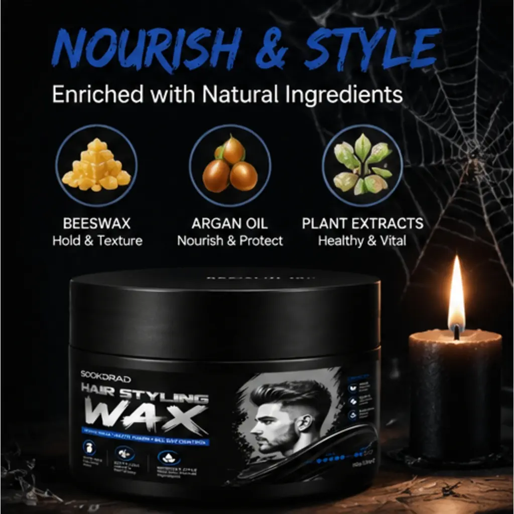 Hair Styling Wax, enriched with beeswax, castor oil, plant extracts, strong hold, matte finish, all day control, nourish, for hair, for men, 3.53 oz, 100g