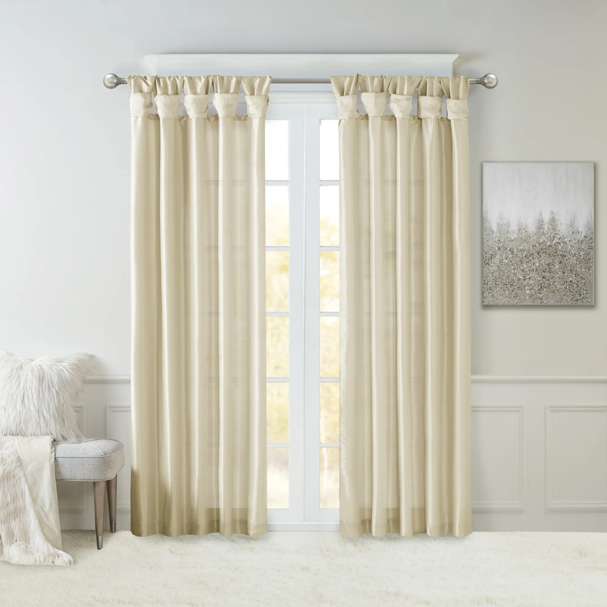 Nokaa Twist Tab Lined Window Curtain Panel Champagne 50x95 Inches Light Blocking Privacy Drape for Living Room Bedroom Home Decor Single Panel, Window Dressing Hardware Curtains for Home Improvement, Home Furniture and Household Product Search Terms