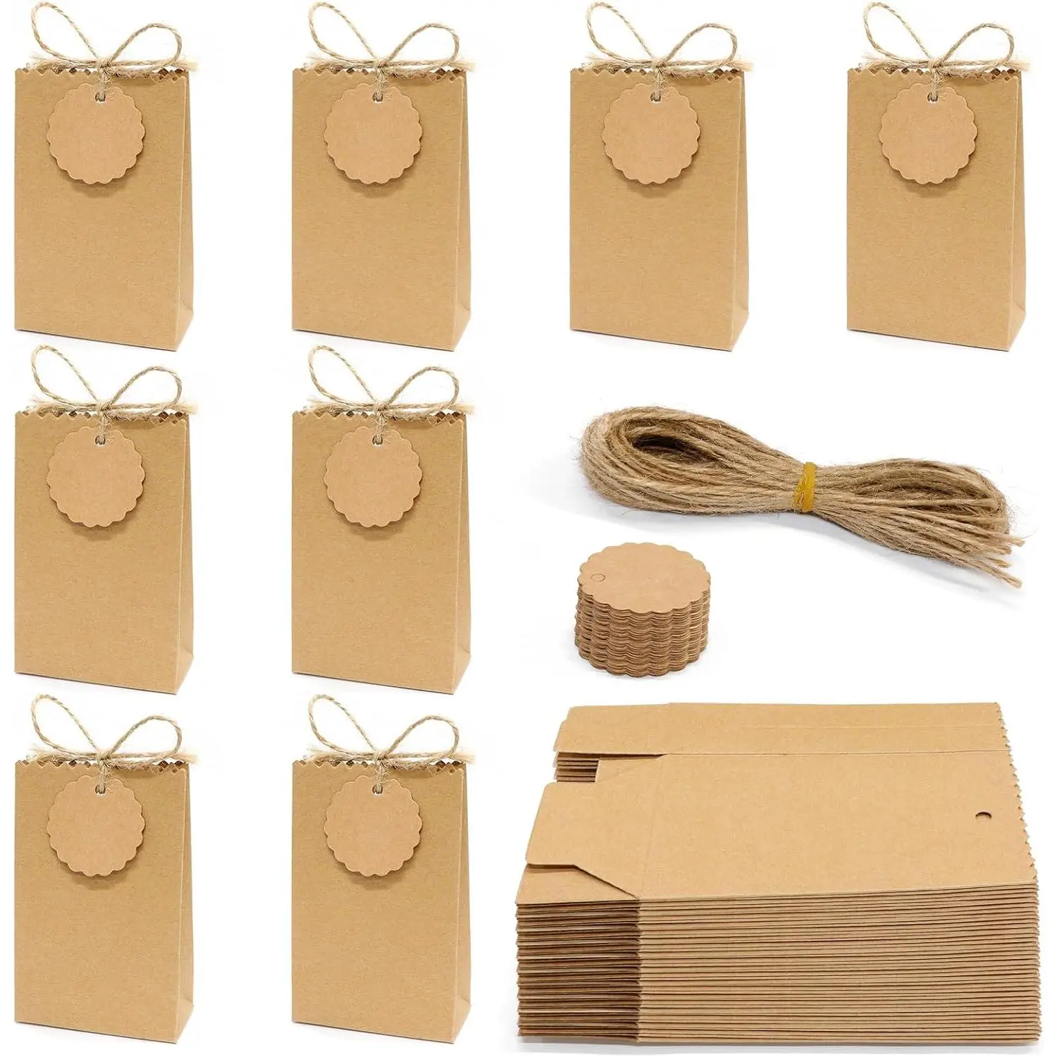 50 count Brown Party  Bags Boxes,   Boxes with DIY Tag, 2.75x1.37x4.3 inches  Paper DIY Party Favor Boxes Foldable for Wedding Bridal Shower Birthday