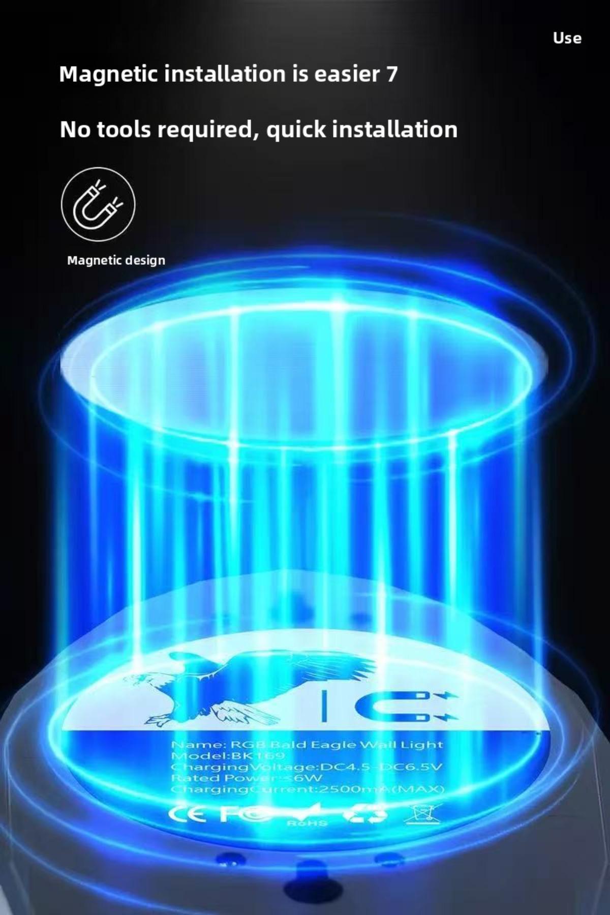 Smart Motion Sensor Bald Eagle Night Light| Remote Control RGB Wall Lamp| No Drilling Magnetic Installation For Bedroom Corridor Hallway