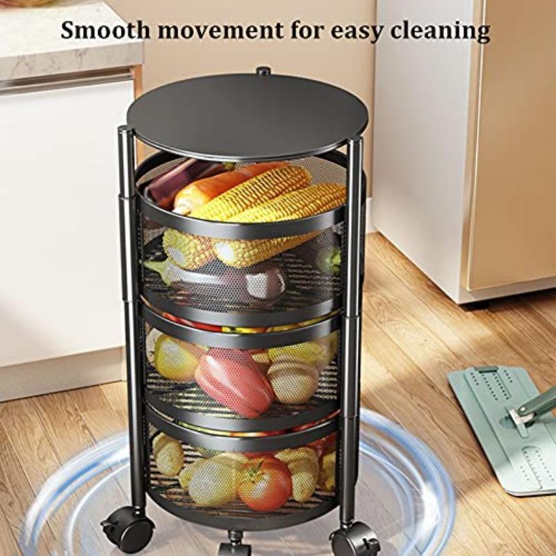 3-layer Round Rotating Storage Rack, Kitchen Storage Rack, Floor Standing Multi-layer Sorting Rack with Wheels, Movable Fruit & Vegetable Snack Rack, Organiser, Adjustable Standing Shelf, Adjustable Metal Rack