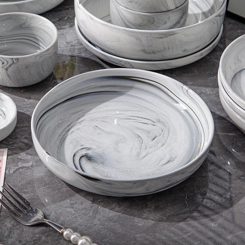 Marble Pattern Ceramic Tableware Set, Modern Style Cutlery Set, Simple and High-end Tableware Set, Ceramic Dinnerware Set for Home Kitchen Dining Room