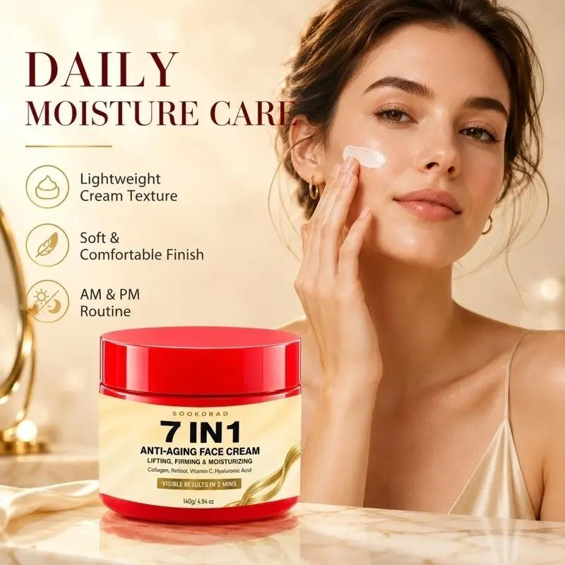 7 In 1 Anti-Aging Face Cream, Facial Daily Moisturizer, Collagen, Retinol, Vitamin C, Hyaluronic Acid, Lifting, Firming, Moisturizing, 140g/4.94oz