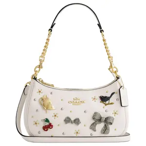 COACH Teri 25 Pin-Embellished Leather Crossbody Bag for Women, Medium Size, Chalk White