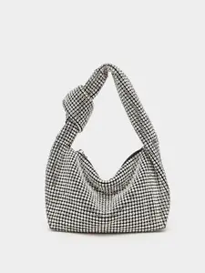 Women's Full Rhinestone Underarm Bag, Embellished Handle Water Drill Mesh Handbag, Sparkling Party Evening Clutch, Elegant Wristlet