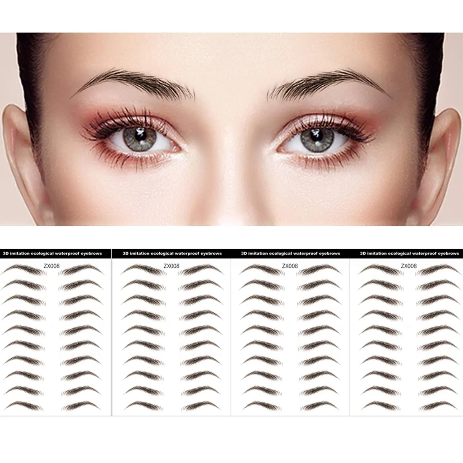 Brown 40 Pairs 4D Eyebrow Transfers Stickers Natural Longlasting |   Waterproof Bionic Eyebrow Tattoo Eyebrow Sticker Water Transfer For Woman Man Makeup Tool( # ZX-008