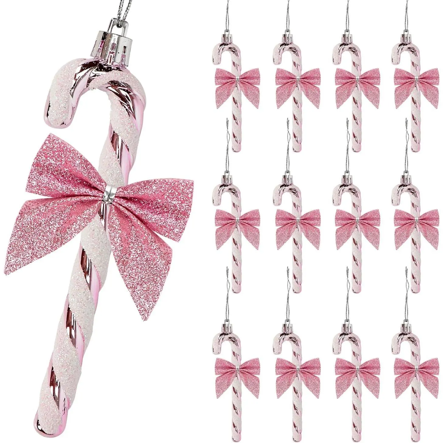 12 count Candy Cane Christmas Decorations,5.5inch Glitter Candy Cane Bows for Xmas Tree  Ornament Holiday Festival Party  Decoration ()