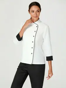 Solid Color Mid- Sleeve Chef Coat, Women's Fashion Commuter Professional Top, Spring Summer Autumn, Stylish Occupational Wear