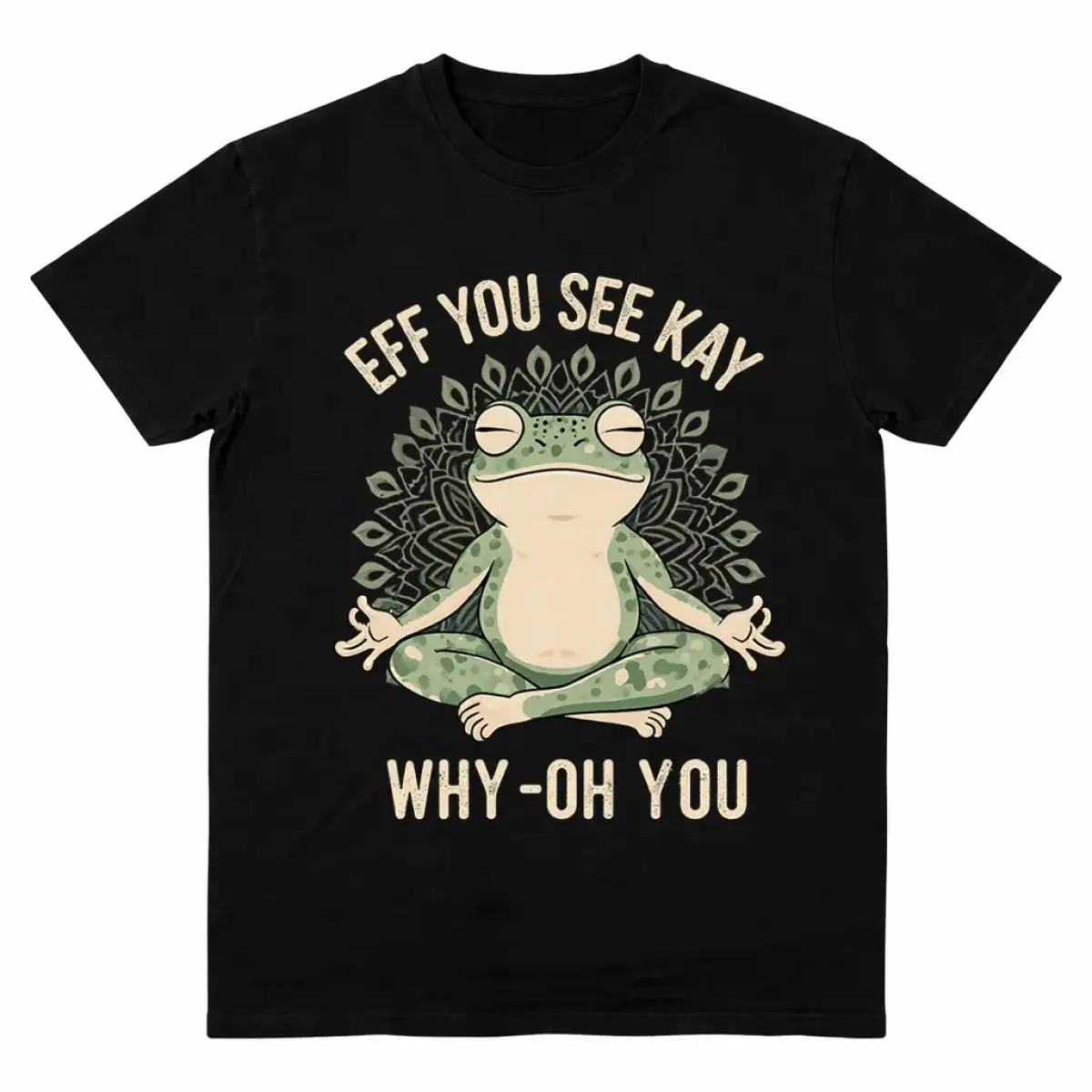 Oversized Round Neck T-Shirt with Vintage Frog & Mandala Graphic, Unisex Casual Streetwear Short Sleeve Top