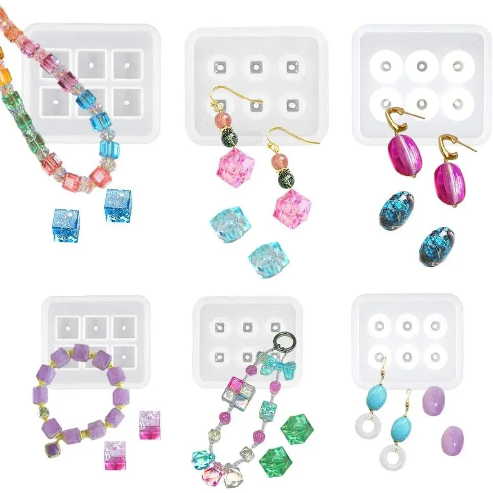 Beads  Molds , 6 count Square Ellipse Rhombus Holes  Molds with Hole Kit for Uv  Beads DIY  Bracelet Necklace Earrings  Making Clay