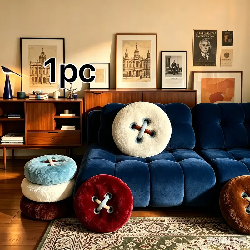 Two vintage round button plush pillows, American mid-century style, contrasting color design, suitable for home, bedroom, living room, sofa, bay window, or Christmas gift, Cushions For Sofa