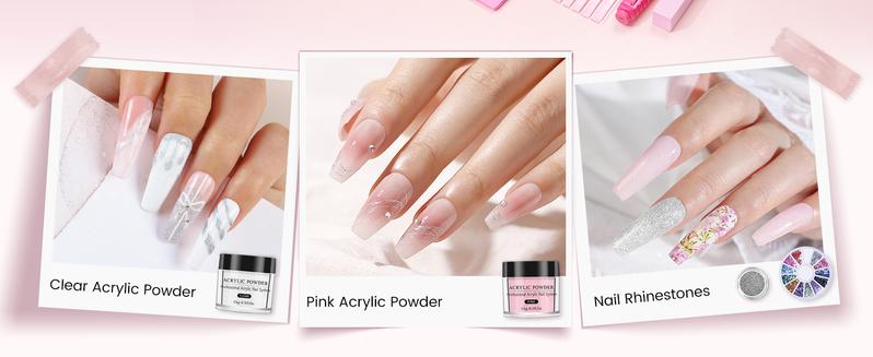 Nail Kit for Beginners with Everything: Practice Nail Hand Acrylic Set Professional Powder Liquid Starter Kits with Drill U/V Lamp in Cosmetic Gift Bag for Salon Home (Pink)