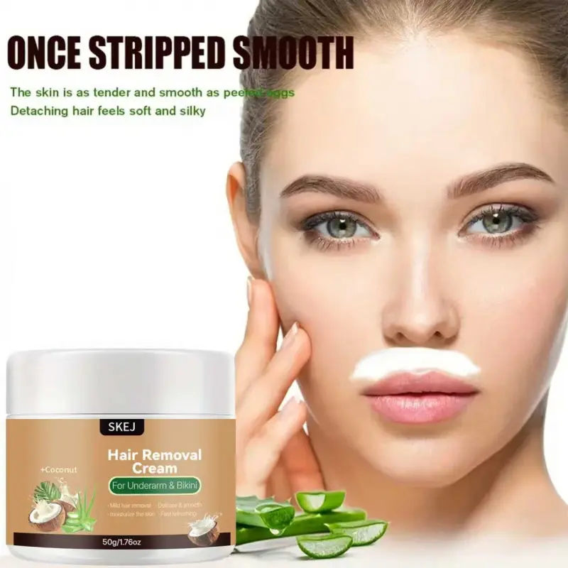 Coconut Hair Removal Cream 50g Mild Formula With Coconut Peppermint Oil Deep Remove Body Hair Moisturize Smooth Underarm Bikini Leg Skin Gentle Depilatory Daily Body Care
