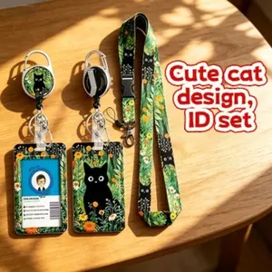 Adjustable Badge Clip with Detachable Lanyard, ID Holder Keychain, Vertical Document Protector, Fashion Name Tag Clip, Cartoon Design