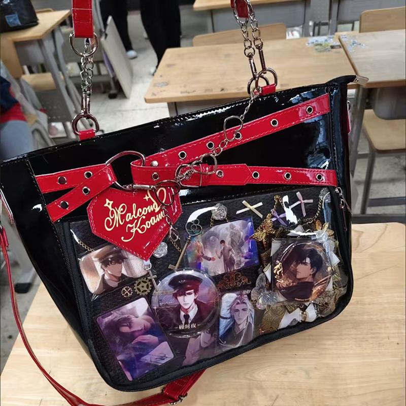 Fashion Y2k Hot Girl Transparent Ita Bag, Diy Display Bag Heart Chain Decor Handbag, Streetwear Large Capacity Crossbody Bag