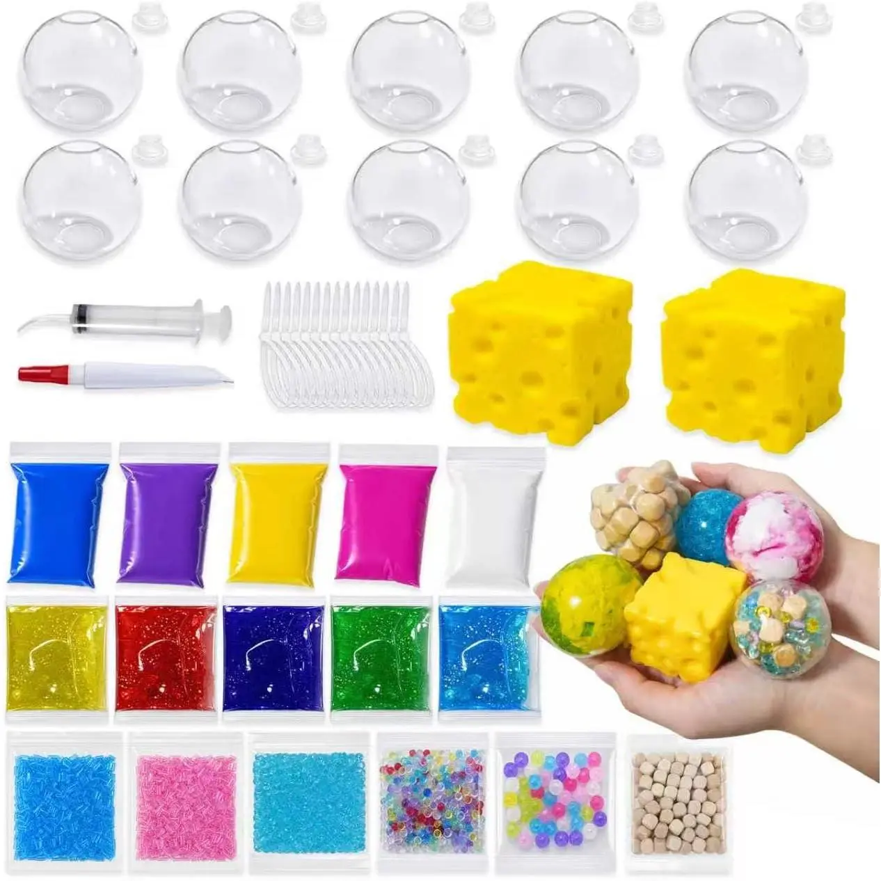 DIY Stress Ball Making Kit 12 TPR Skins Immersive Asmr Ball Squishy kit- Craft Kits Stress Balls Crunchy Stress Ball Handmade Make Your Own Fidget Stress Balls Kit for Adults