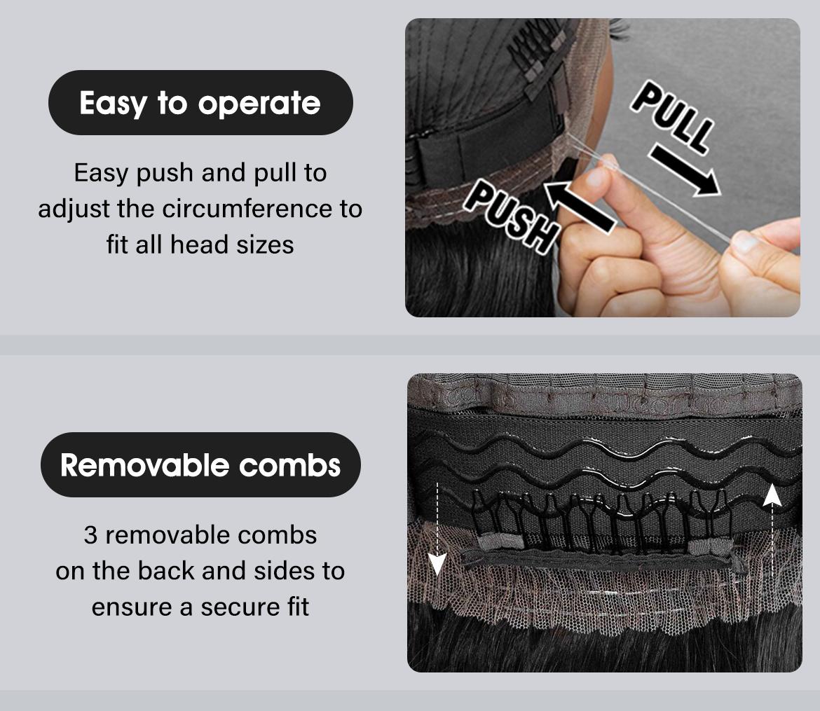 Wavymy 360 Straight Invisi Drawstring Wear Go Glueless Pre-Bleached And Pre-Cut Lace Glueless Wigs Flexi-Fit  Glueless Water Wave Wigs 180% Density